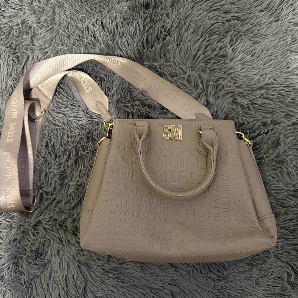Steve Madden Tan Satchel with Top Handles and Crossbody Option